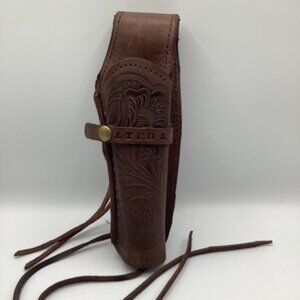 Western Pistol Holster Brown Tooled Leather Handcrafted Mexico